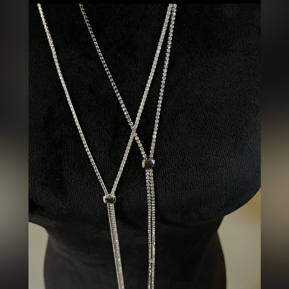 Adjustable Silver and Chrome Tone Diamond Accent Necklace Elegant Jewelry